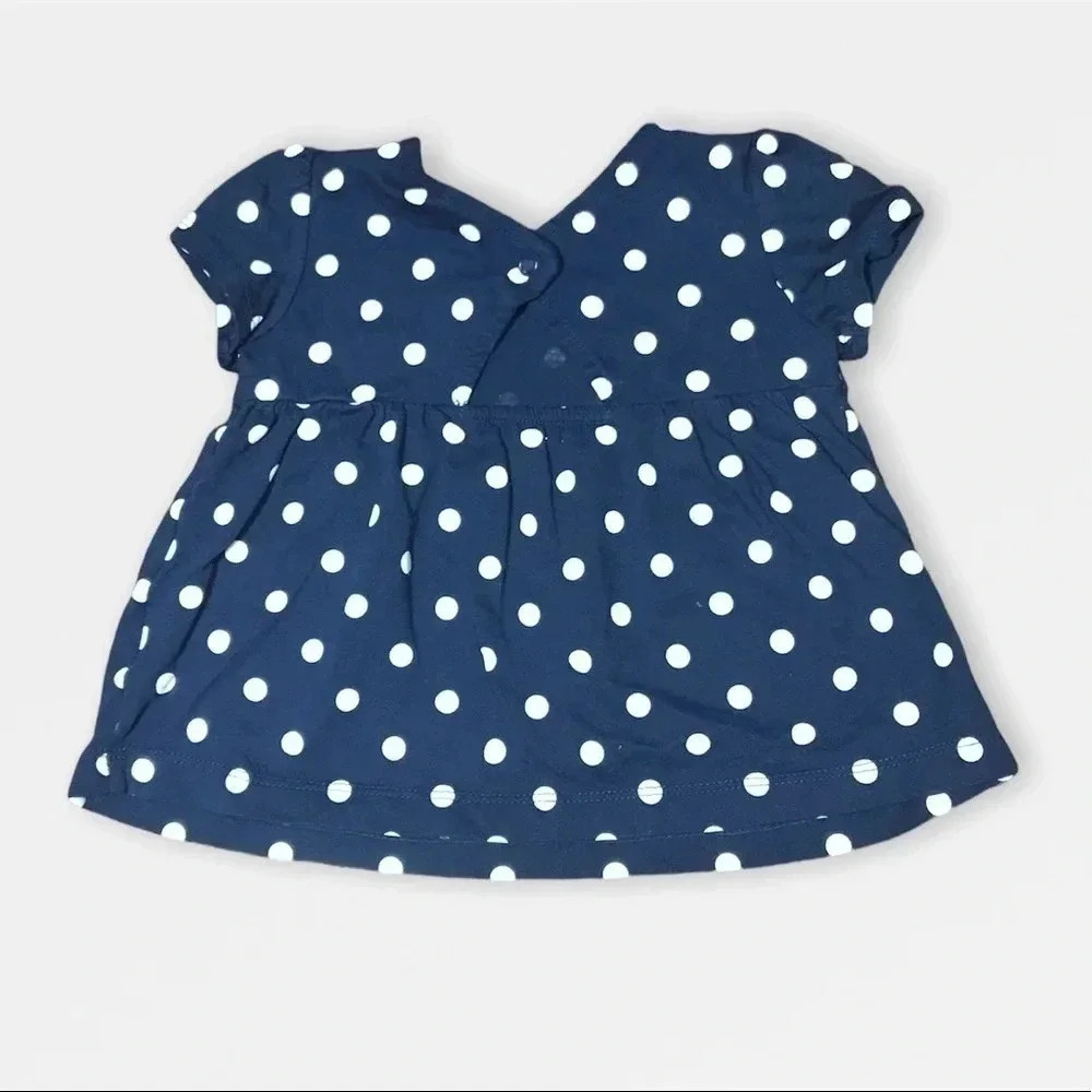 4/$20🥳 Short Sleeve Navy Blue Polkadot Strawberry Print Shirt - Picture 3 of 3